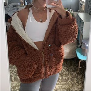 Fluffy zip up jacket with pockets